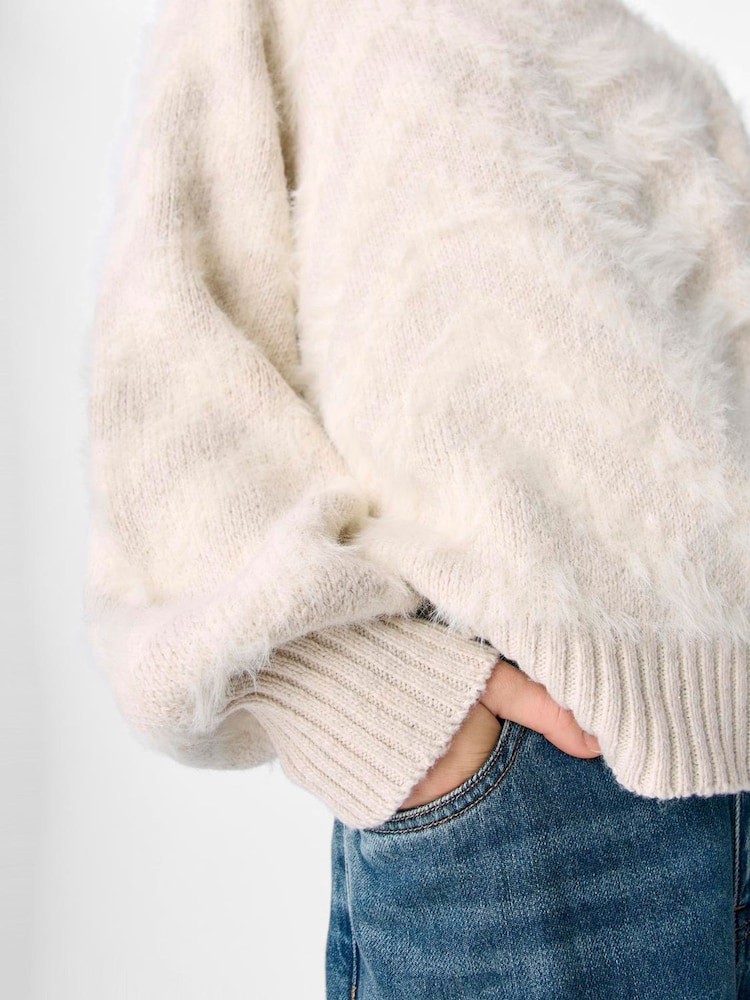 OBJECT White Sand Jacquard Stripe Fluffy Long Sleeve Jumper - Image 3 of 3 OBJECT White Sand Jacquard Stripe Fluffy Long Sleeve Jumper - Image 3 of 3