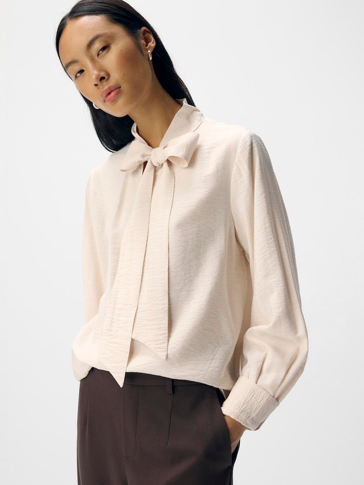 OBJECT White Long Sleeve Bow Detail Shirt - Image 4 of 4