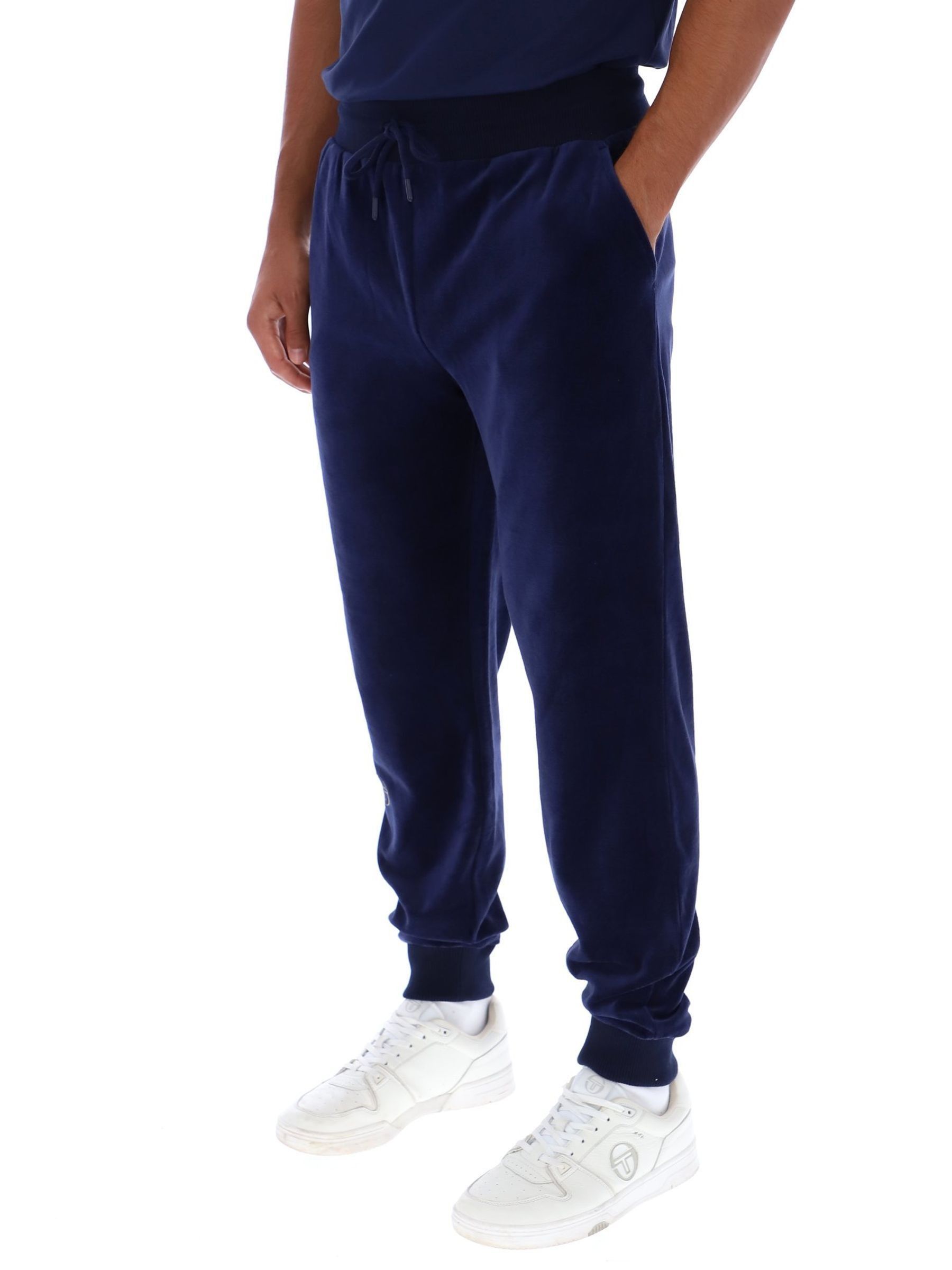 Sergio Tacchini Pantaloni Jogging Court Velour Track Uomo – Nero, Morbido Velluto, Vita Elastica, Taglia XL