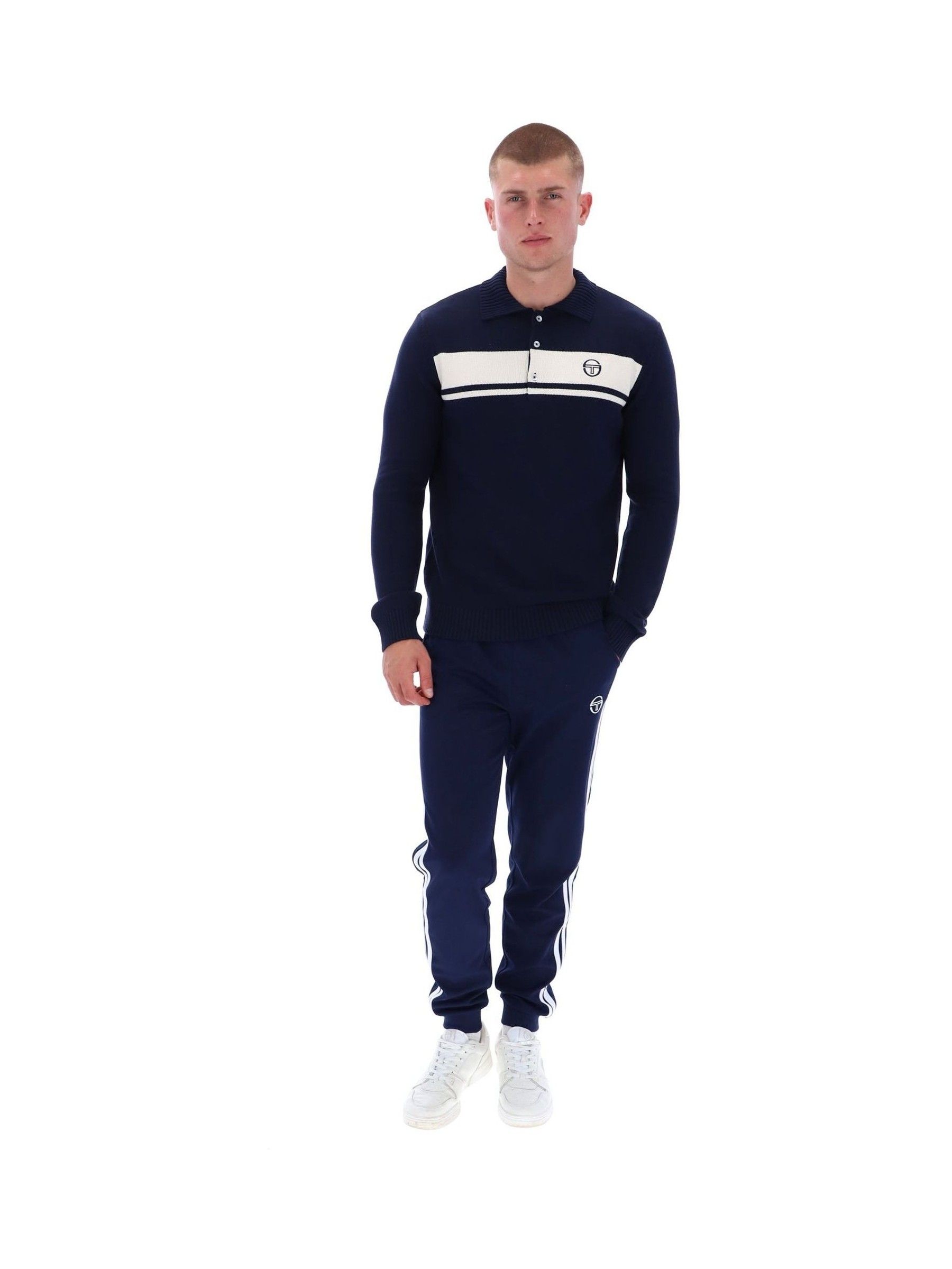 Buy Sergio Tacchini Blue DAMARINDO Long Sleeve Knit Polo Shirt
