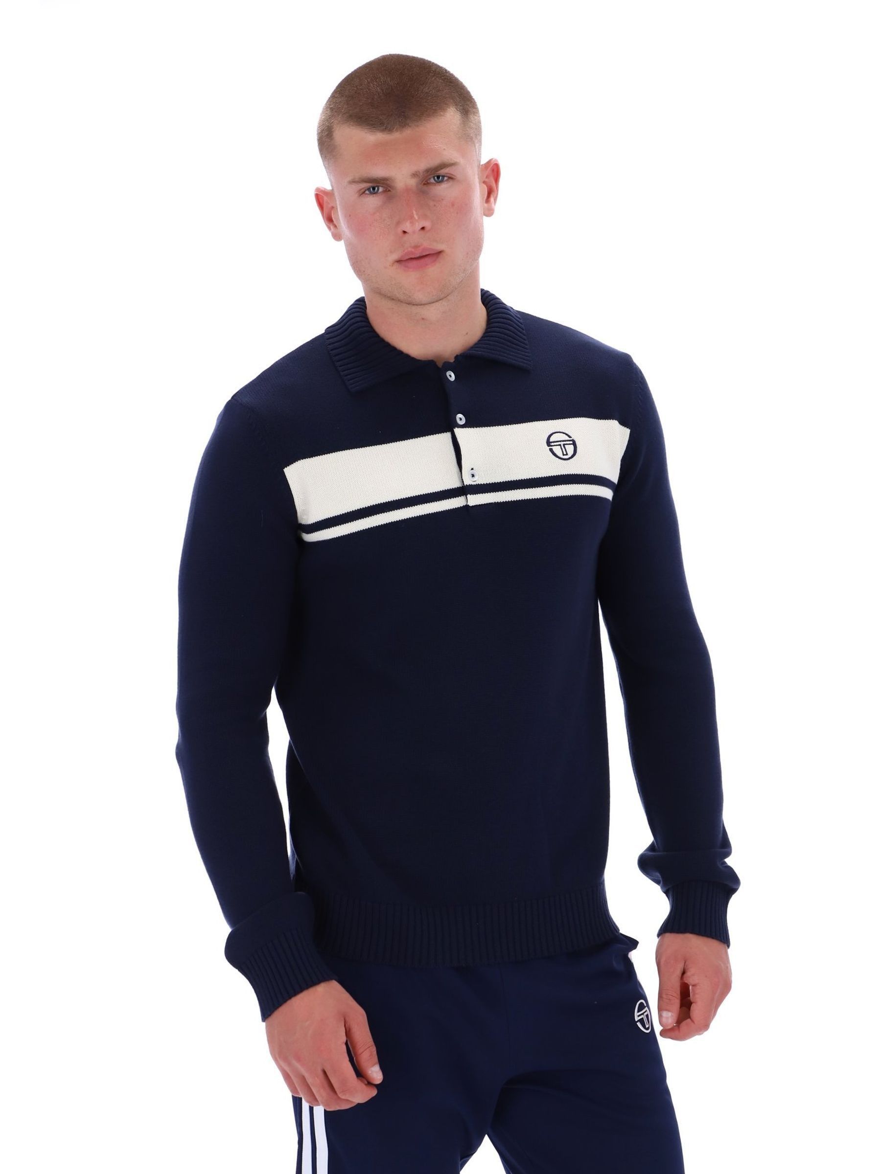 Buy Sergio Tacchini Blue DAMARINDO Long Sleeve Knit Polo Shirt