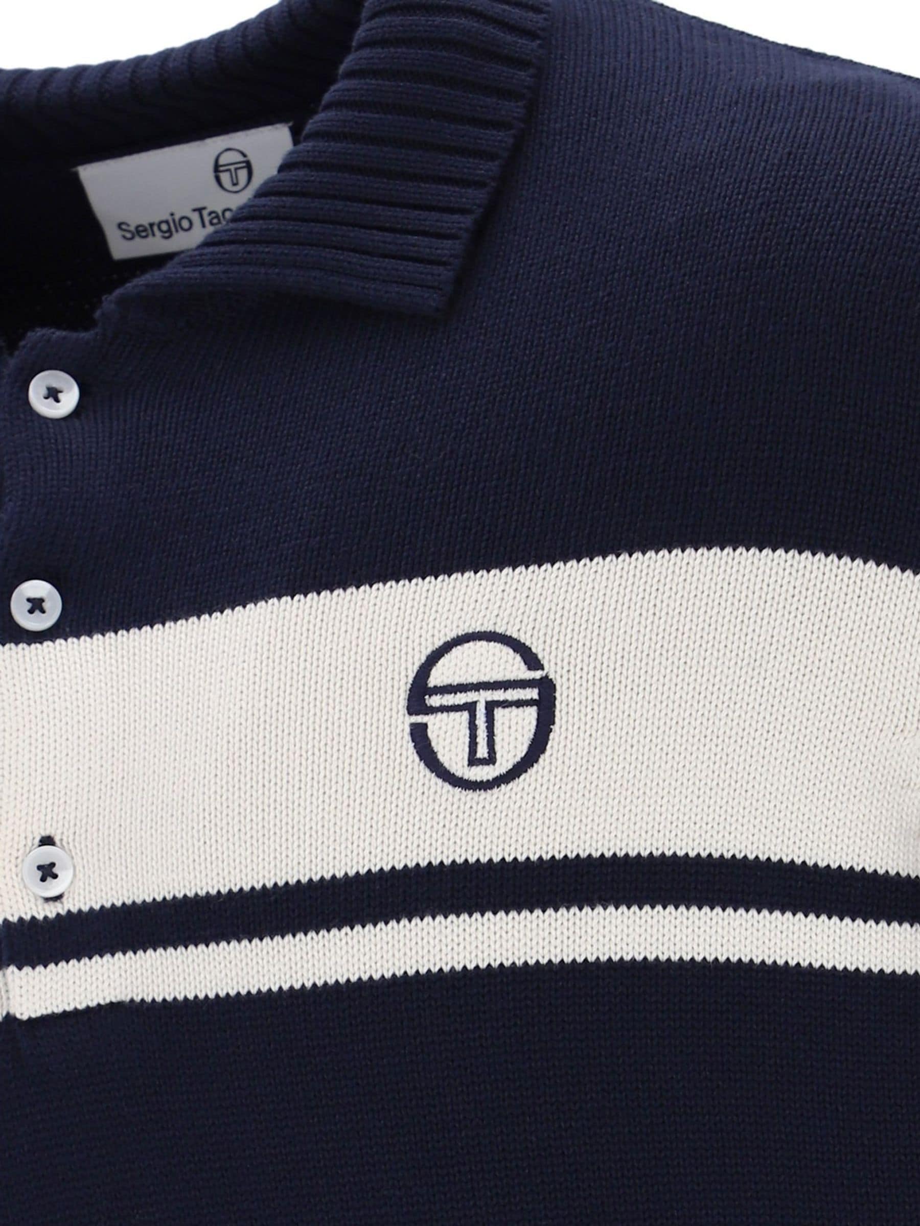 Sergio Tacchini ポロシャツ L 青系ストライプ Sergio Tacchini