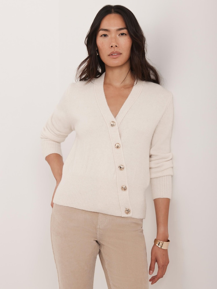 Mint Velvet White Cream Asymmetric Knit Cardigan - Image 1 of 8