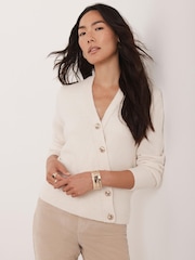 Mint Velvet White Cream Asymmetric Knit Cardigan - Image 2 of 8