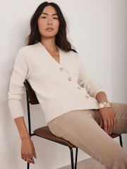 Mint Velvet White Cream Asymmetric Knit Cardigan - Image 3 of 8