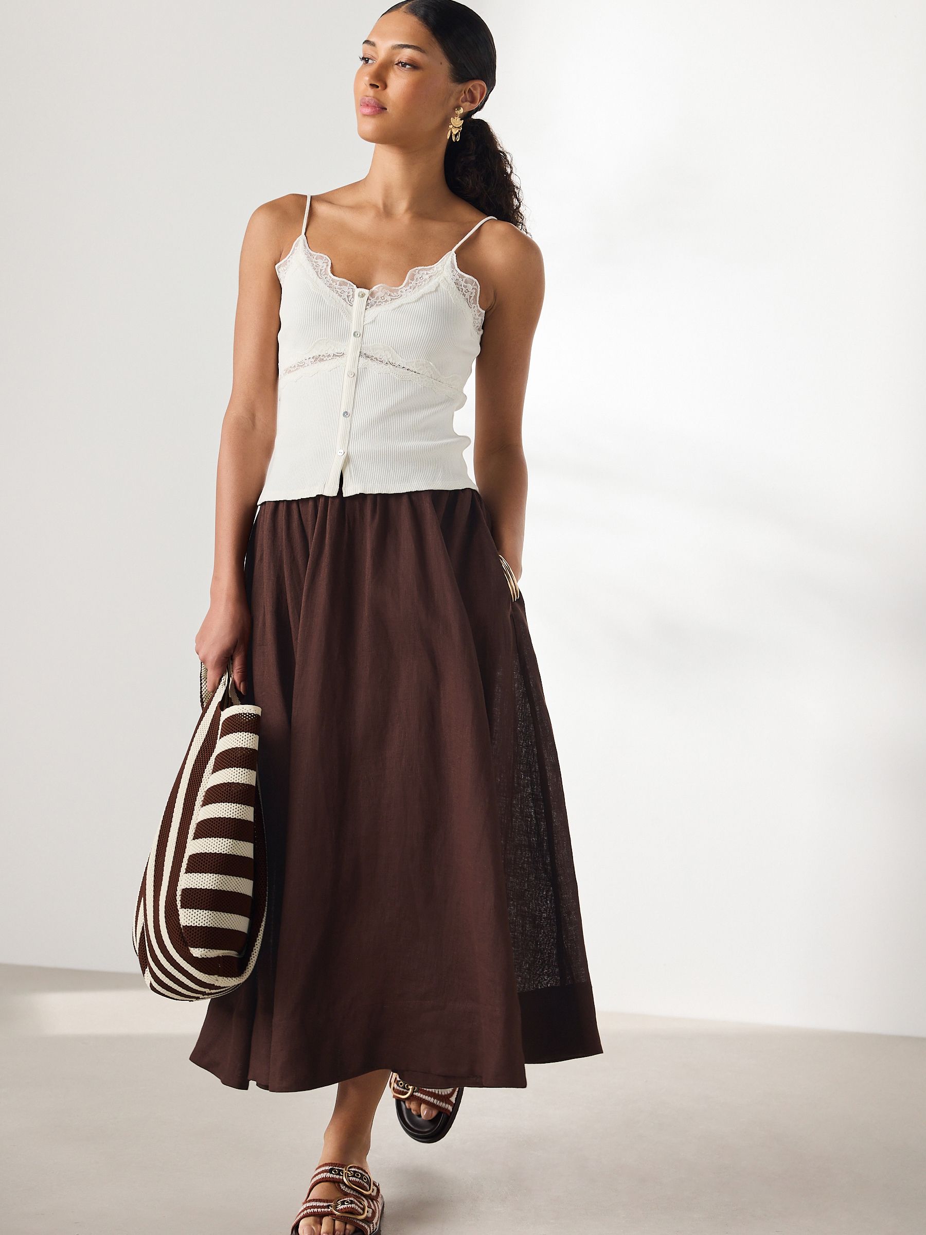 Buy Chocolate Brown N. Premium Linen Midi Skirt from Next USA
