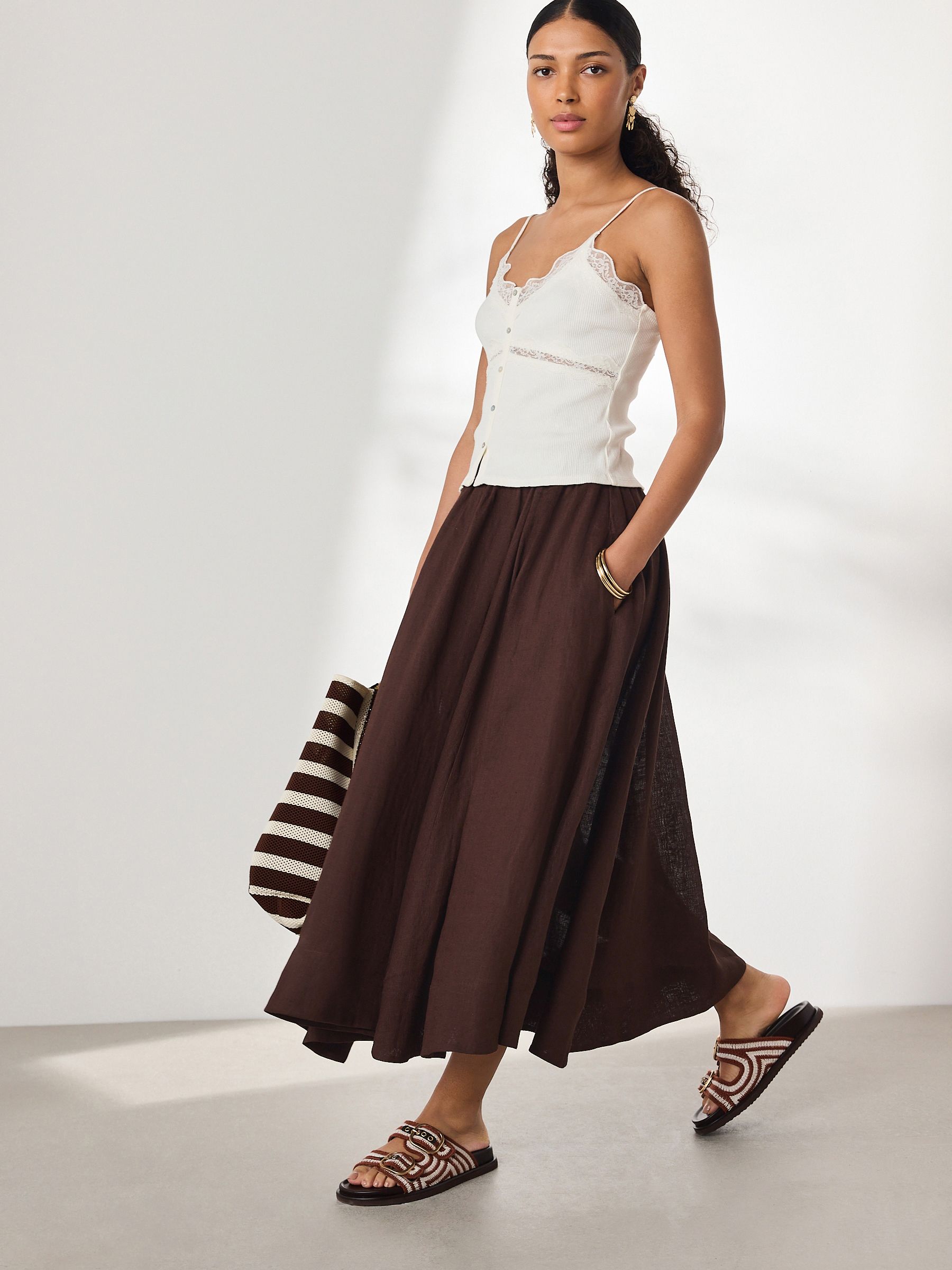 Buy Chocolate Brown N. Premium Linen Midi Skirt from Next USA