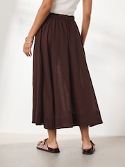 Chocolate Brown N. Premium 100% Linen Midi Skirt - Image 4 of 8