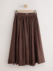 Chocolate Brown N. Premium 100% Linen Midi Skirt - Image 6 of 8