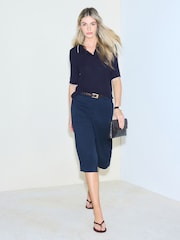 Navy Blue Smart Knee Length Shorts - Image 1 of 8