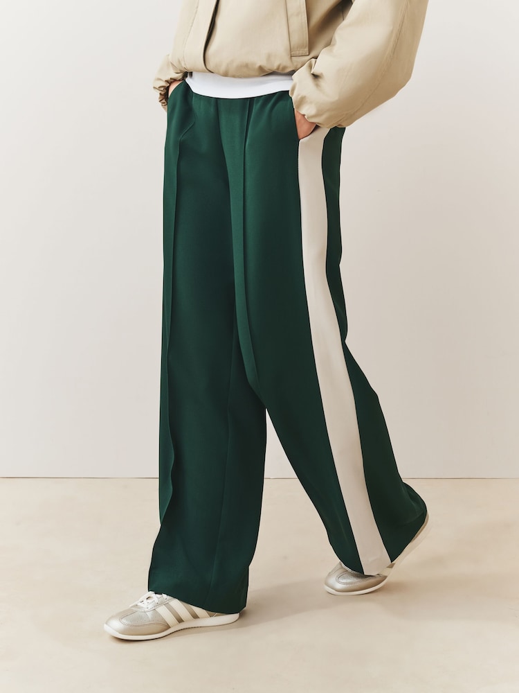 Green Side Stripe Wide Leg Tailored Trousers - Image 2 of 9 Green Side Stripe Wide Leg Tailored Trousers - Image 2 of 9
