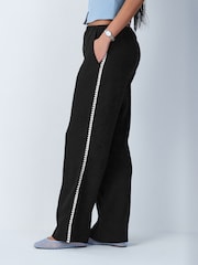 Black Embroidered Side Detail Wide Leg Trousers - Image 3 of 9