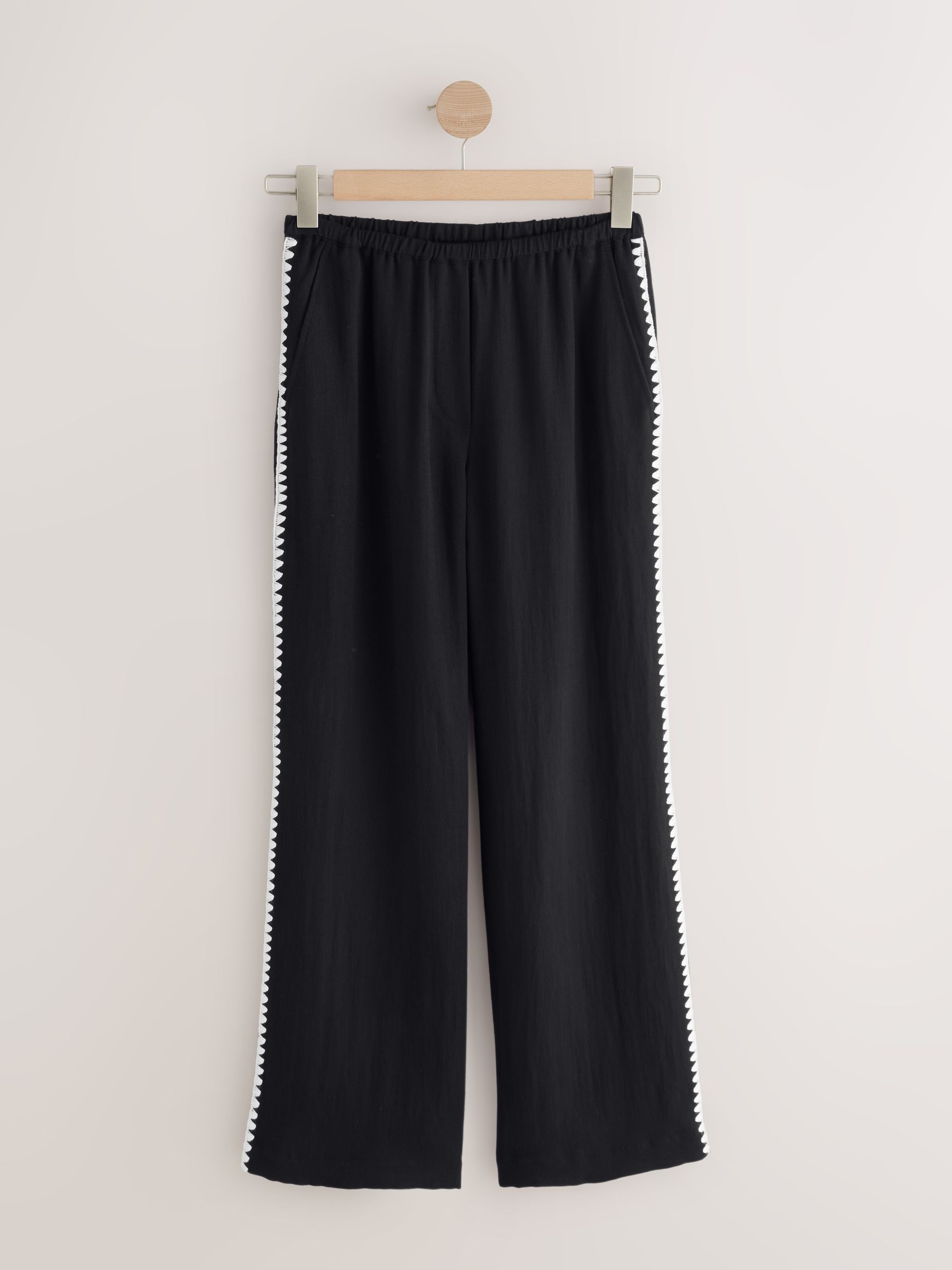 Buy Black Embroidered Side Detail Wide Leg Trousers from Next USA