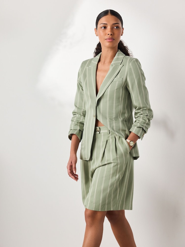 Green/Ecru Stripe N. Premium Bermuda Shorts with Linen - Image 1 of 8