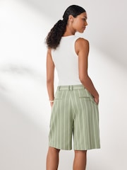 Green/Ecru Stripe N. Premium Bermuda Shorts with Linen - Image 3 of 8