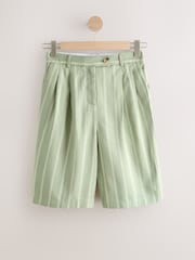 Green/Ecru Stripe N. Premium Bermuda Shorts with Linen - Image 6 of 8
