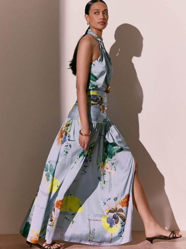 Blue Kew Collection Botanical Satin Maxi Skirt - Image 1 of 9