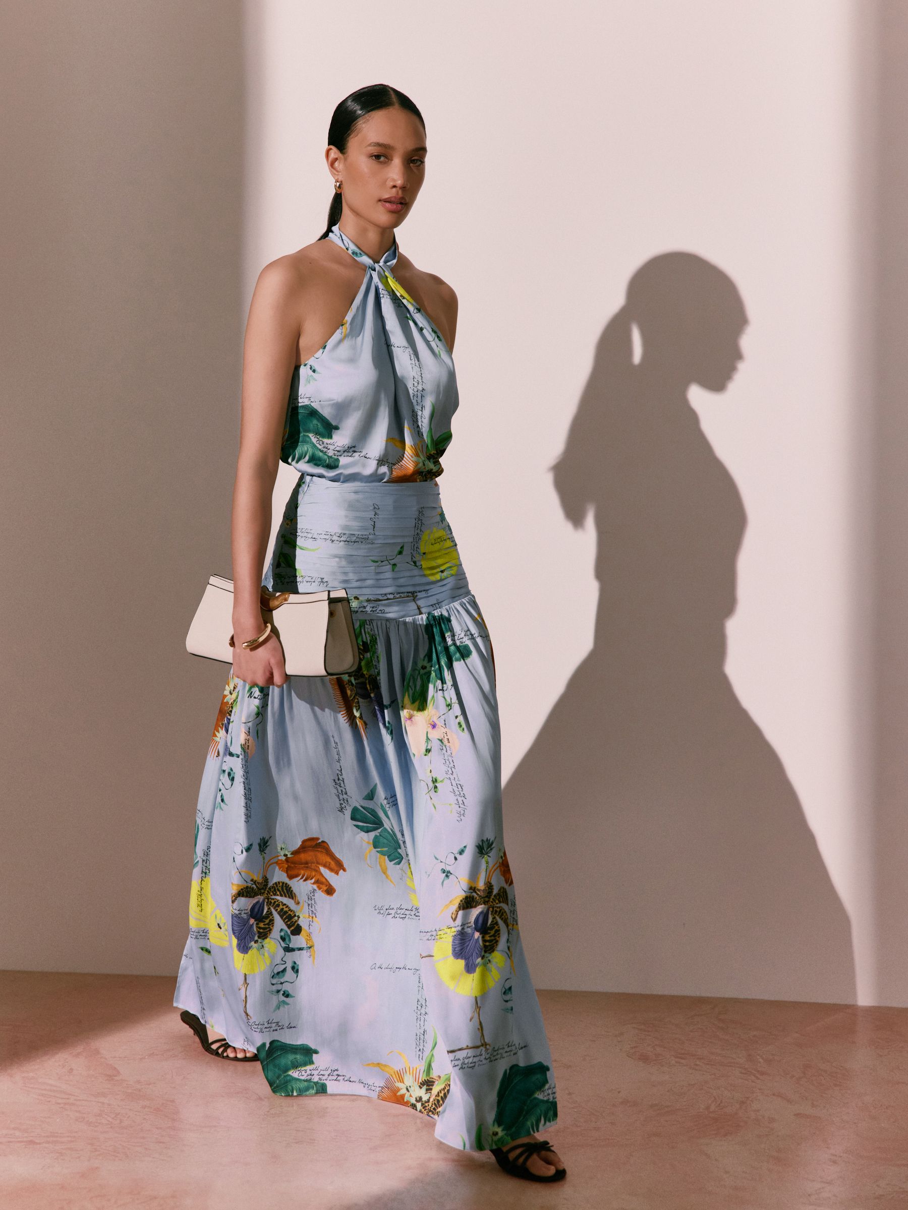 Buy Blue Floral Kew Collection Botanical Satin Maxi Skirt from