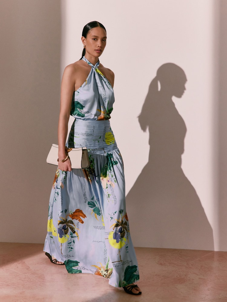 Blue Kew Collection Botanical Satin Maxi Skirt - Image 2 of 9