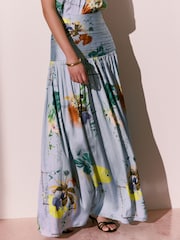 Blue Kew Collection Botanical Satin Maxi Skirt - Image 4 of 9