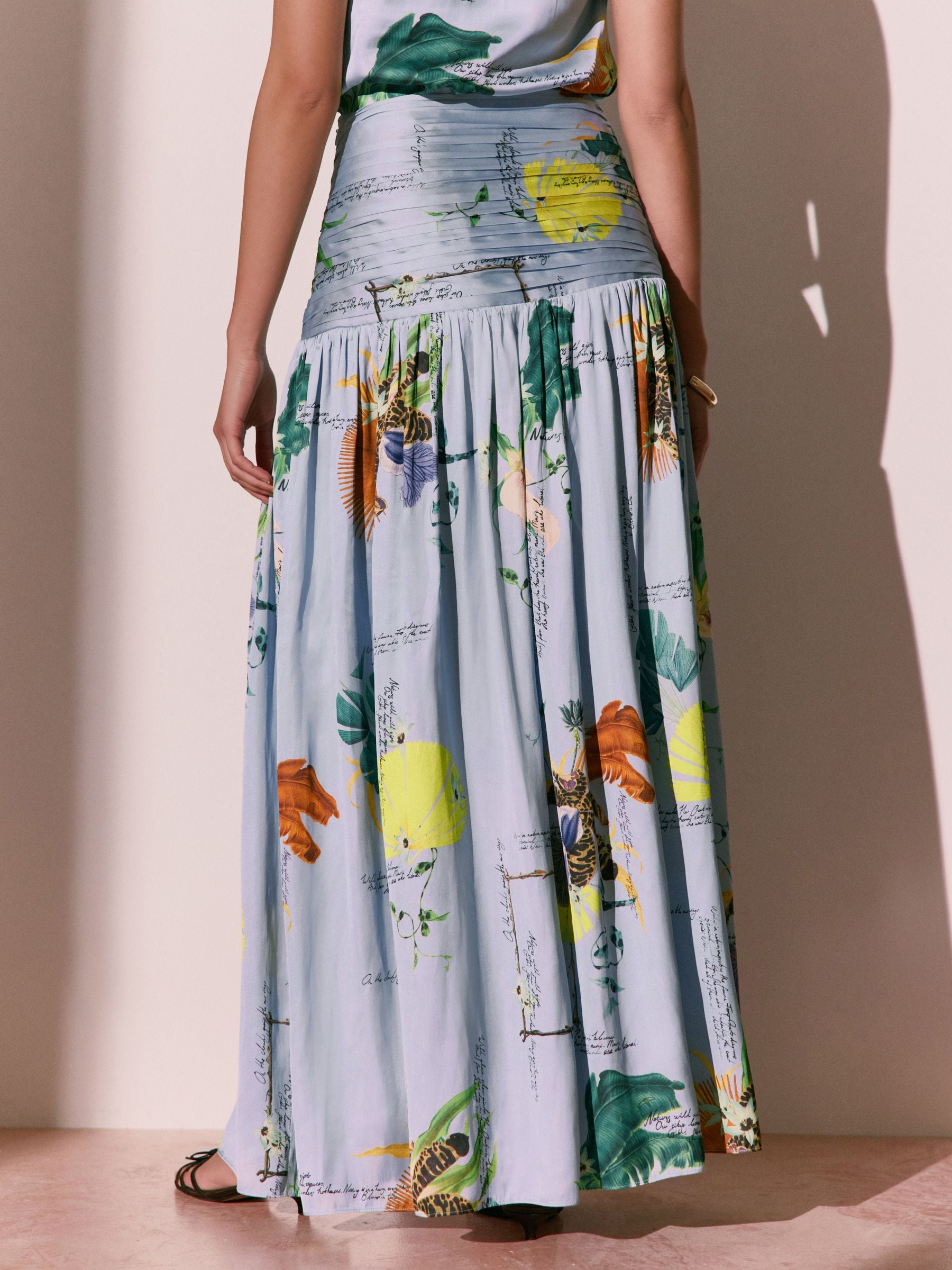 Buy Blue Floral Kew Collection Botanical Satin Maxi Skirt from