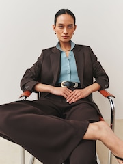 Marrón chocolate - Blazer de lana de botonadura sencilla y sastre - Imagen 1 de 7