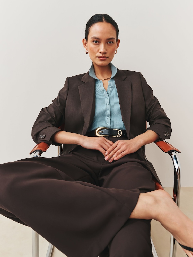 Marrón chocolate - Blazer de lana de botonadura sencilla y sastre - Imagen 1 de 7