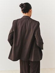 Marrón chocolate - Blazer de lana de botonadura sencilla y sastre - Imagen 4 de 7