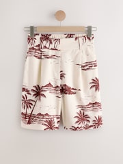 Ecru/Rust Brown Palm Print Bermuda Shorts With Linen - Image 4 of 6