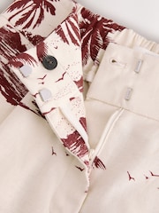 Ecru/Rust Brown Palm Print Bermuda Shorts With Linen - Image 5 of 6