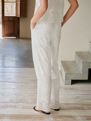 Ecru Crochet Trim Wide Leg Trousers - Image 4 of 8