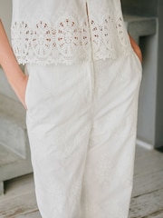 Ecru Crochet Trim Wide Leg Trousers - Image 5 of 8
