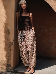 Brown/Neutral Zebra Balloon Trousers with Linen - Image 1 of 9
