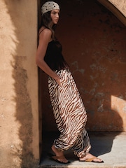 Brown/Neutral Zebra Balloon Trousers with Linen - Image 2 of 9