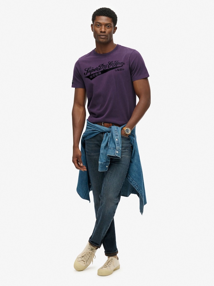 Superdry Purple Heritage Brand Relaxed T-Shirt - Image 2 of 7 Superdry Purple Heritage Brand Relaxed T-Shirt - Image 2 of 7
