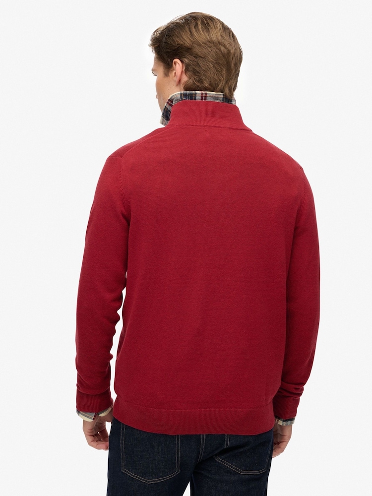 Superdry Red Essentials Cotton Half Zip Jumper - Image 2 of 6 Superdry Red Essentials Cotton Half Zip Jumper - Image 2 of 6
