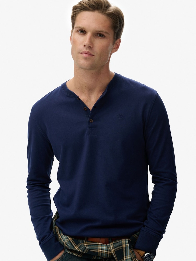 Superdry Blue Classic Essential Grandad Top - Image 1 of 5 Superdry Blue Classic Essential Grandad Top - Image 1 of 5