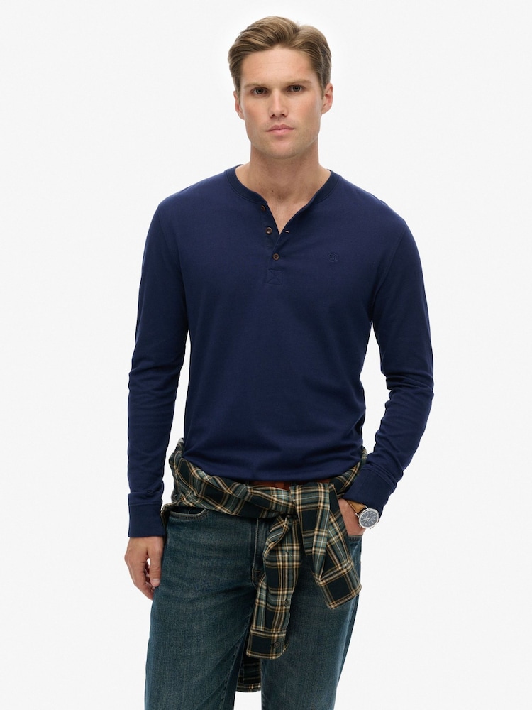 Superdry Blue Classic Essential Grandad Top - Image 2 of 5 Superdry Blue Classic Essential Grandad Top - Image 2 of 5