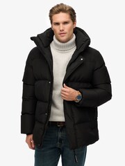 Superdry Black Hooded Five Baffle Sports Puffer Jacket - Image 1 of 9
