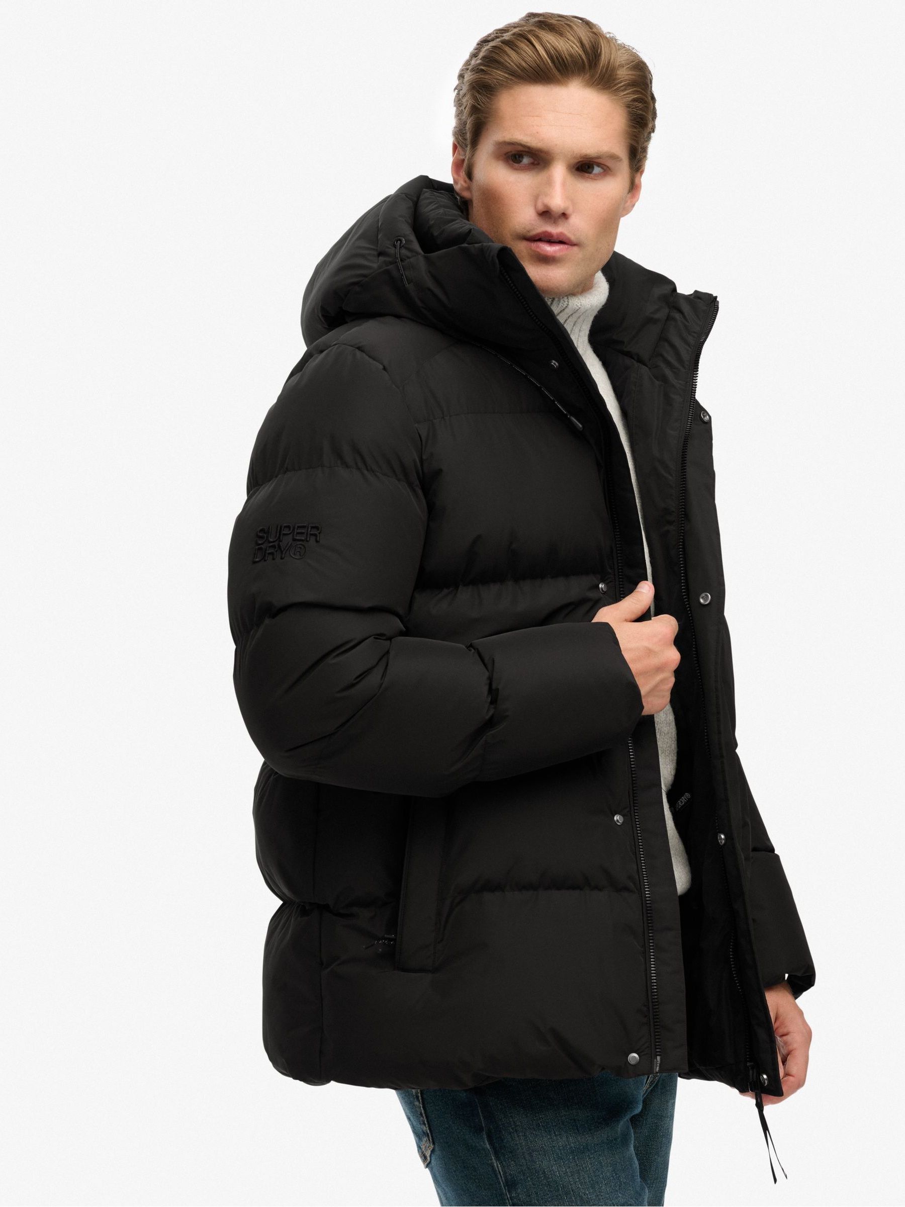 Buy Superdry Black Hooded Five Baffle Sports Puffer Jacket from