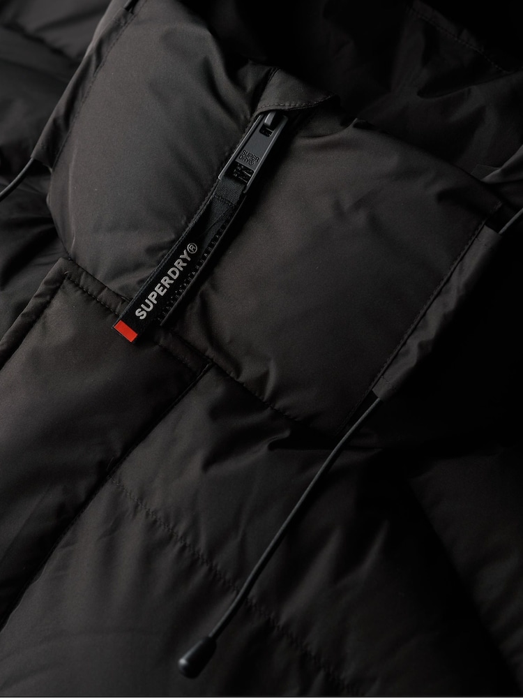 Superdry Black Hooded Five Baffle Sports Puffer Jacket - Image 9 of 9