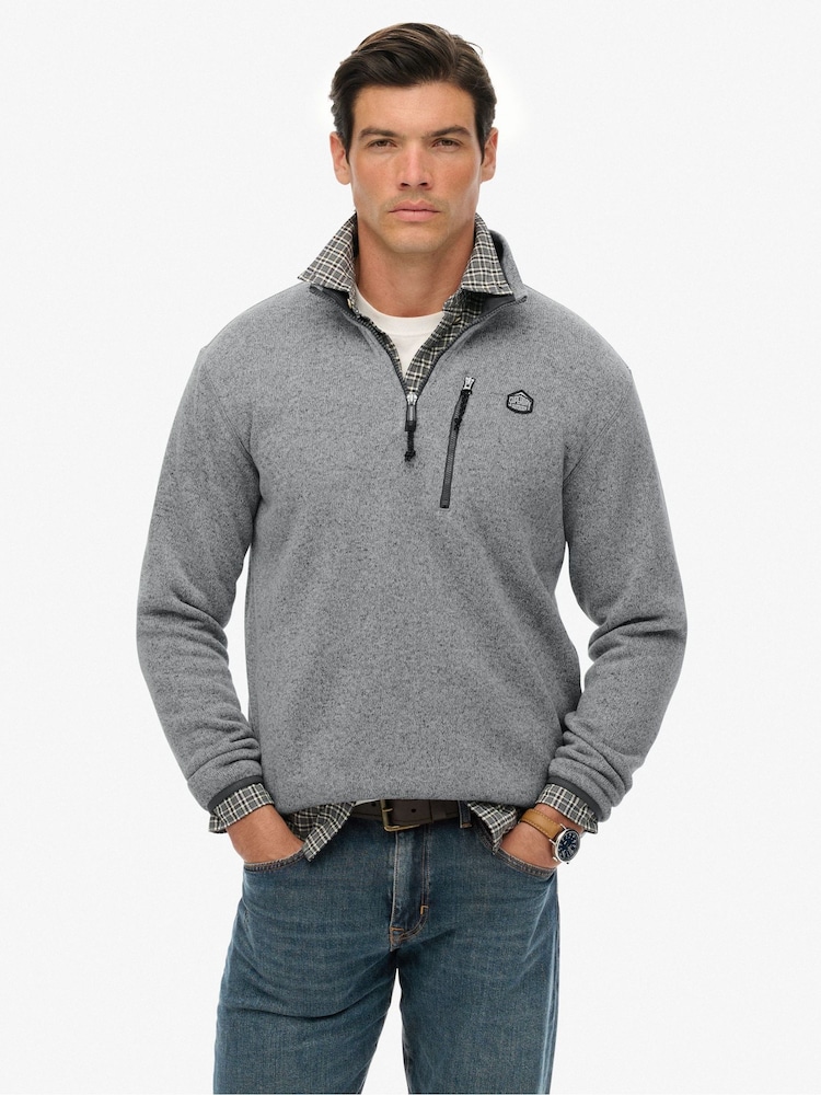 Superdry Grey Storm Fleece Half Zip Jumper - Image 1 of 8 Superdry Grey Storm Fleece Half Zip Jumper - Image 1 of 8