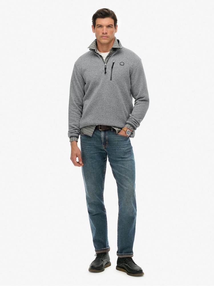 Superdry Grey Storm Fleece Half Zip Jumper - Image 2 of 8 Superdry Grey Storm Fleece Half Zip Jumper - Image 2 of 8