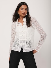Mint Velvet White Lace Scallop Trim Top - Image 1 of 8