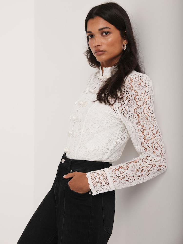 Mint Velvet White Lace Scallop Trim Top - Image 2 of 8