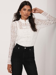 Mint Velvet White Lace Scallop Trim Top - Image 3 of 8