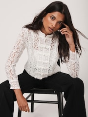 Mint Velvet White Lace Scallop Trim Top - Image 4 of 8