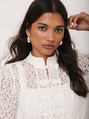 Mint Velvet White Lace Scallop Trim Top - Image 5 of 8