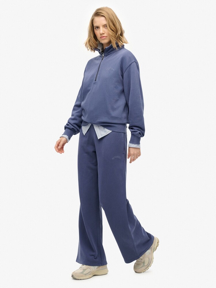 Superdry Blue Athletic Essentials Logo Garment Dyed Joggers - Image 2 of 8 Superdry Blue Athletic Essentials Logo Garment Dyed Joggers - Image 2 of 8