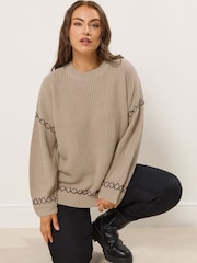 Yours Curve Natural Blanket Stitch Jumper - Image 1 of 6